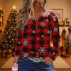 Women's Casual Christmas V-Neck Long Sleeve Button T-Shirt Top for Holiday Celebrations