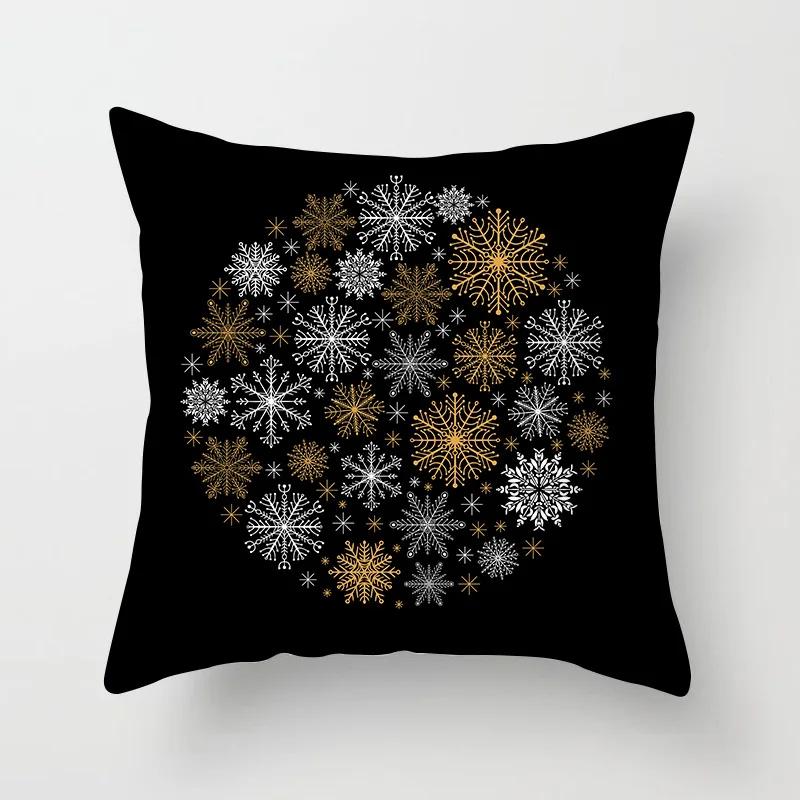 Christmas decoration cushion cover black gold elk print pillowcase sofa ornaments bedroom room home  holiday gift