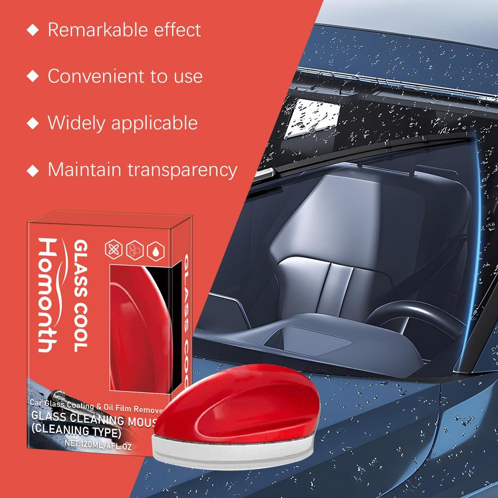 120ml Homonth Car Glass Glossy Powerful Car Windshield Cleaner Oil Film Remover Car Window Glass Cleaner Removes Dirt Car Cleaning Brush