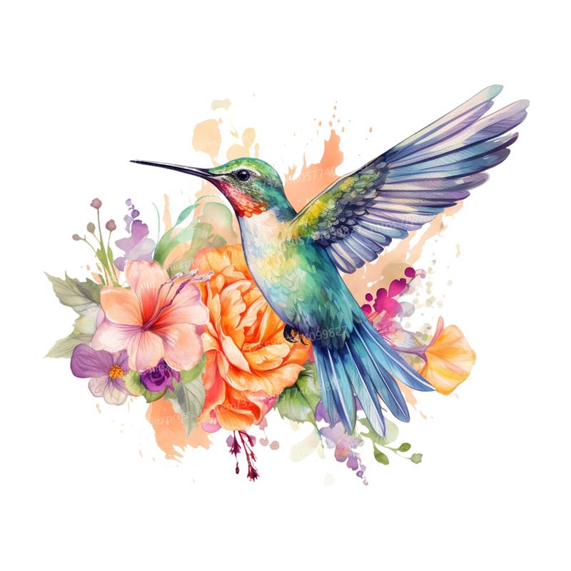 

Flowers Humming Bird Watercolor Wall Sticker Toilet Lid Decal Door Sticker Removable Self-Adhesive Decor Household Stickers S321 15cm(5.9 inch)