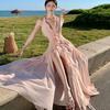 Super Fairy Beauty Descends Sleeveless V-neck Neck Dress New Gentle Temperament Fungus Edge Backless Dress Seaside
