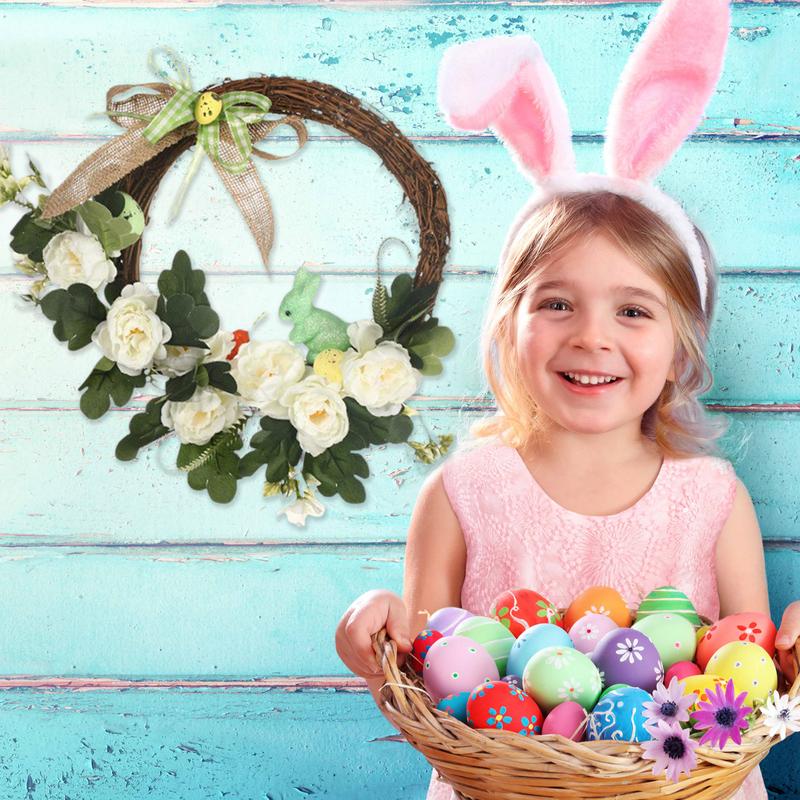 2025 Easter Wreaths For Front Door Simulated Spring Flower Artificial Wreath Easter Farmhouse Wall Rabbit Plant Garland