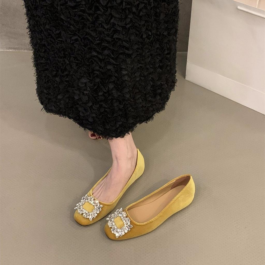 Inner heightening suede rhinestone small single shoes women's shoes new spring and autumn shoes black commuter shoes