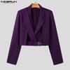 INCERUN Menn Lapel Langermet Front Cross Belte Kort Blazer Casual Jakker