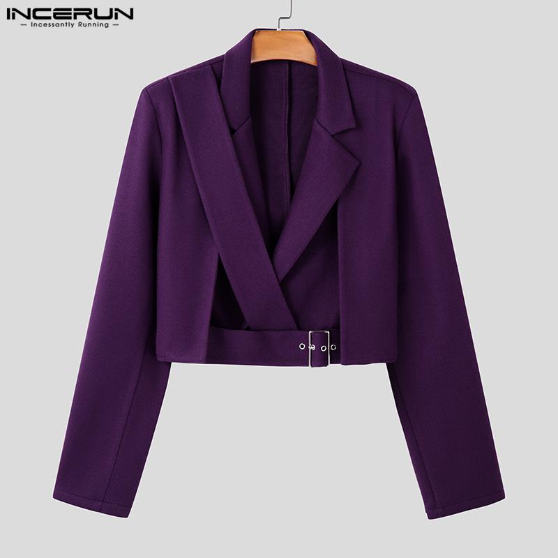 INCERUN Menn Lapel Langermet Front Cross Belte Kort Blazer Casual Jakker