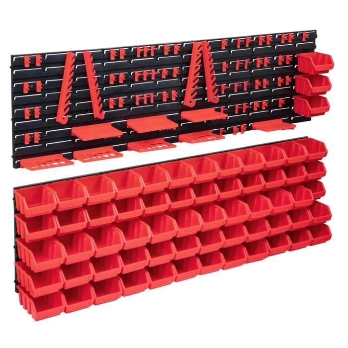 Kit de bacs de stockage - vidaXL - 141pcs - Rouge et Noir - Panneaux muraux - Plastique