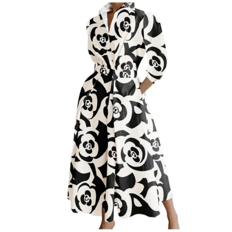 Plus Size Commuter Fashion POLO Neck Lining Long Short Sleeve Loose Pendulum Dress