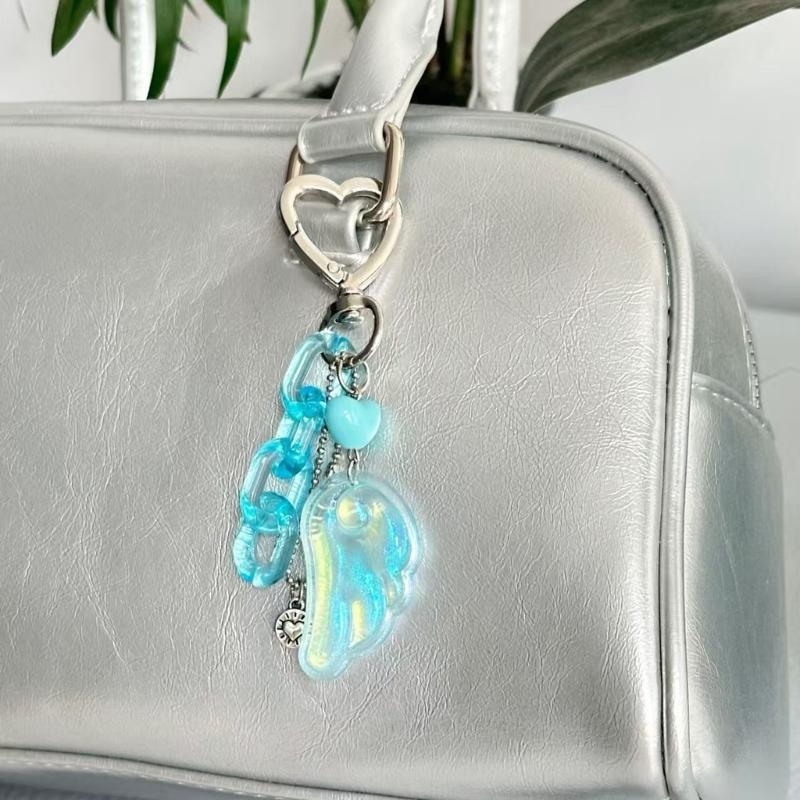 Handmade Beaded Keychain Bag Pendant Decoration With Wing Heart Charm Colorful Gift For Women Men
