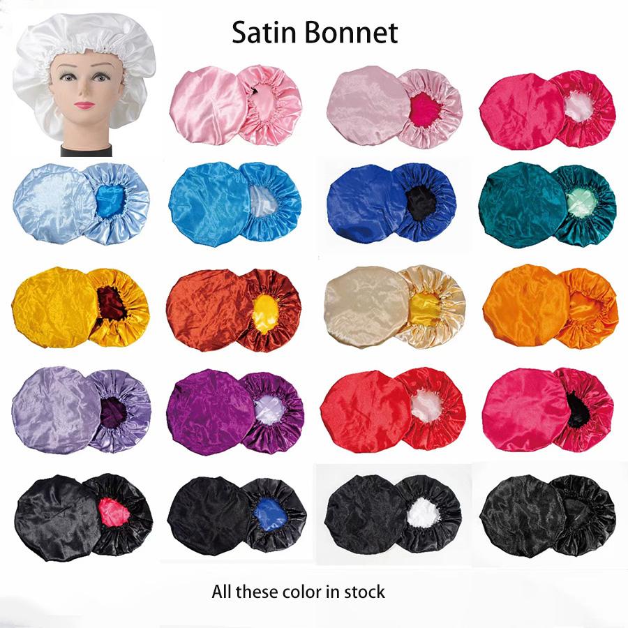 Multiple Colors Custom Logo Print Night Sleep Soft Satin Bonnets for Human Hair Care with Elastic Band Bonnets
