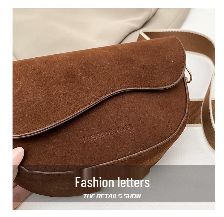 Korean Style Women's Wide Strap Crossbody Saddle Bag - Retro Chic