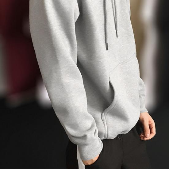 Men Hoodie Solid Color Ribbed Cuff Autumn Winter Drawstring Warm Sweatshirt for Daily Wear