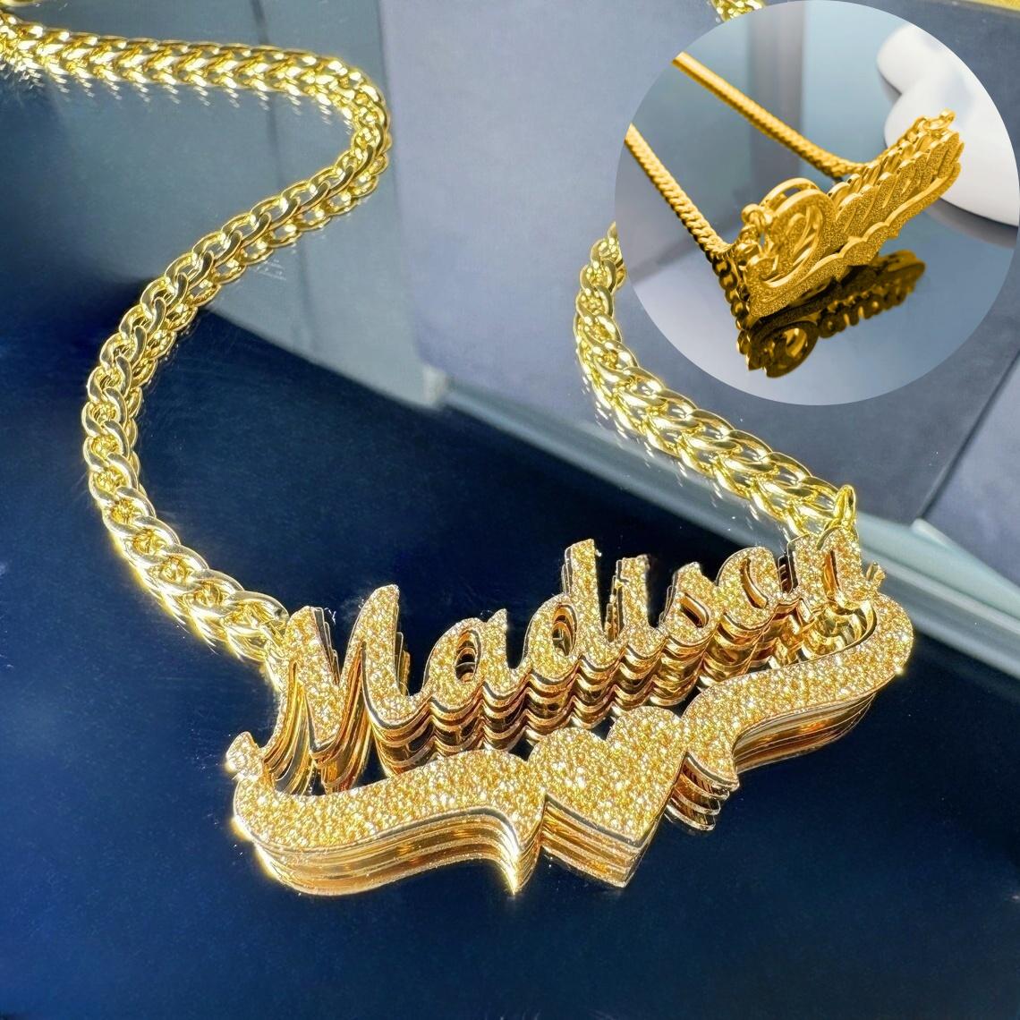 

Personalized Double Frosted Necklace Custom Bling Necklace Gold Stainless Steel Jewelry For Girlfriend Mather Gift 60cm