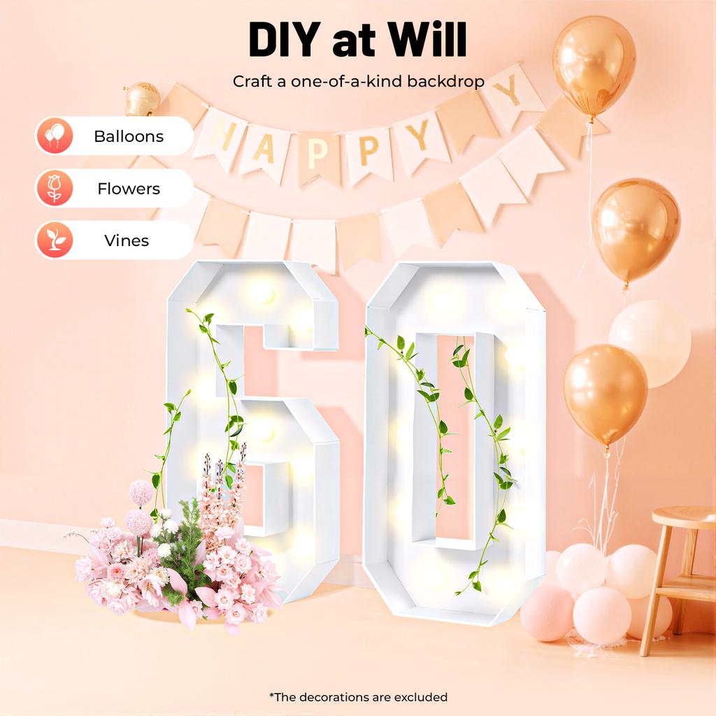 60 Light Up Numbers Vintage LED Large Birthday Decor for 60th Anniversary Party Battery Powered Home Decor