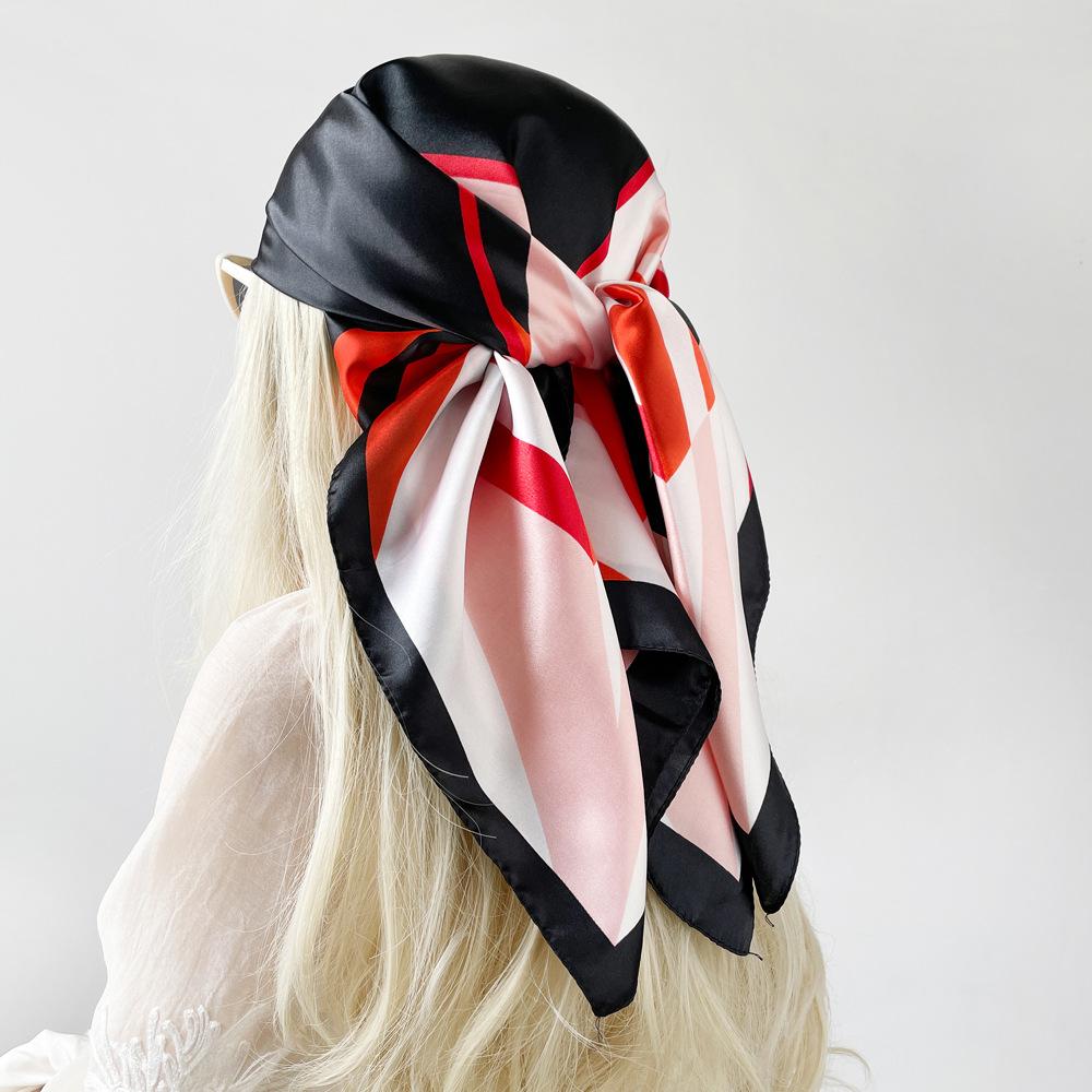 90cm Silk Scarf Large Square Scarf Women's New Patchwork Printed Flower Sateen Scarf Wrap Turban Shawl