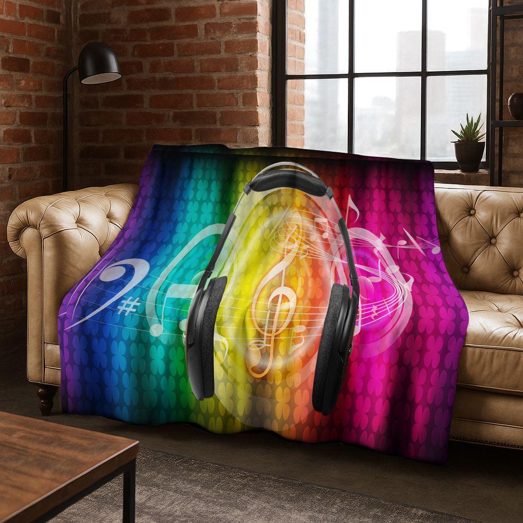 Tanzende Musik Musikalische Note Instrument Cartoon Flanell Decke, Gemütliche Weiche Überwurfdecke für Zuhause Schlafzimmer Bett Sofa Abdeckung Geschenk Kind