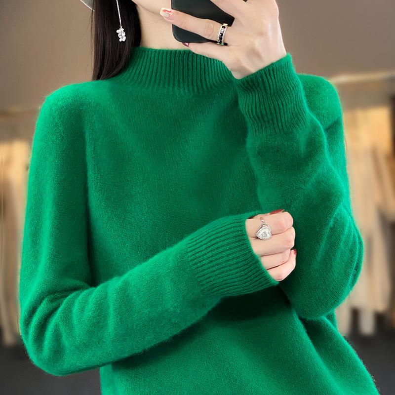 

INDFS Женская мода повседневная осень-зима однотонный принт длинный рукав полуводолазка свитера XXL изумрудный