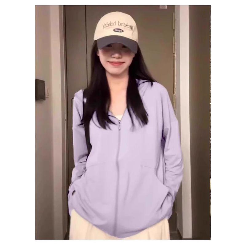 

Одежда для защиты от солнца из ледяного шелка, женская, летняя, тонкая верхняя одежда, новинка 2025, модная, солнцезащитная, с защитой от УФ-лучей, свободная, солнцезащитная одежда Purple S