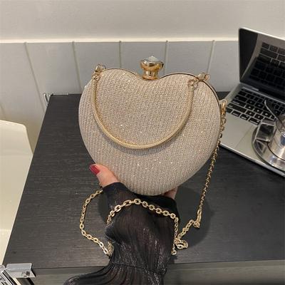 Evening Clutch Bag Women Bag Shiny Handbag Heart Shape Clutches Bag Fashion Chain Shoulder Crossbody Bag Luxury Lady Purse