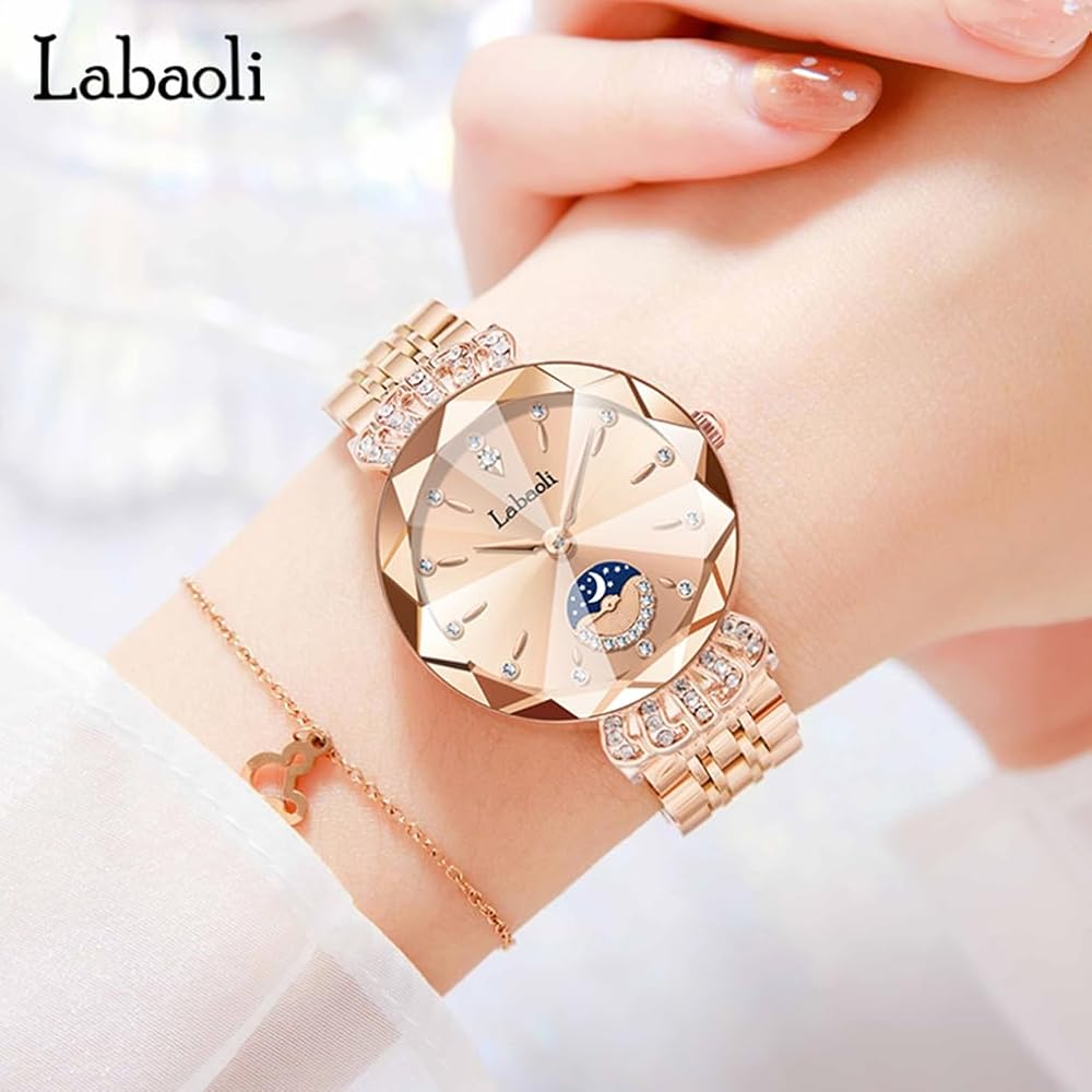 "Elegant Women's Rose Gold Crystal Watch Waterproof Stainless Steel Business Style"