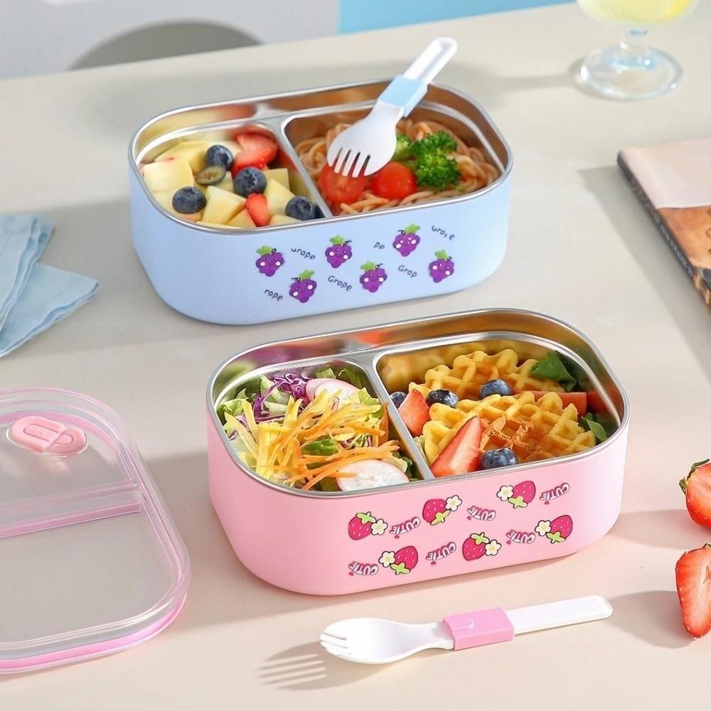 2 Compartment Stainless Steel Lunch Box Cartoon Storage Box with Lid Insulated Lunch Box Picnic