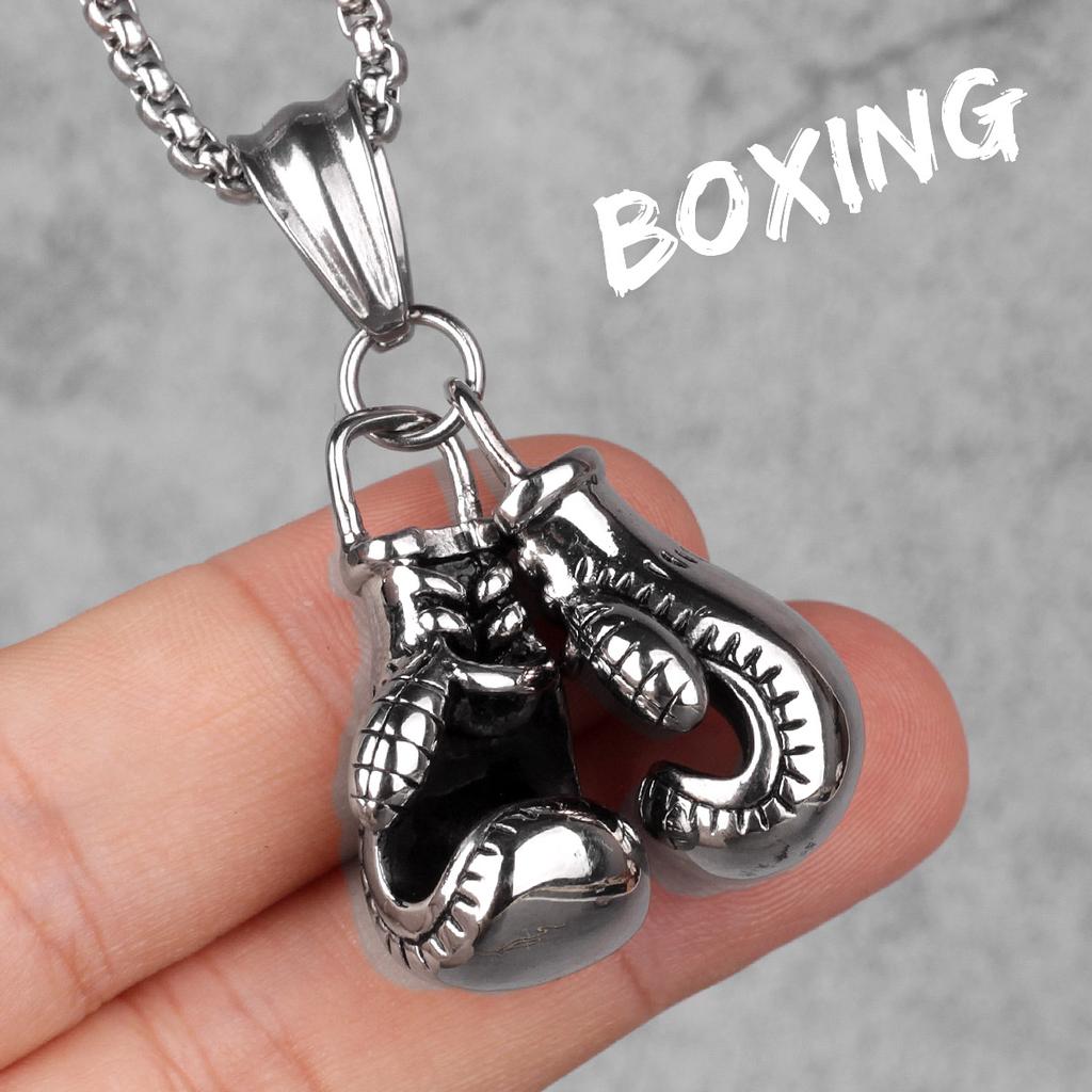 Boxing Gloves Gym Mens Long Necklaces Pendants Chain Punk Hip Hop for Boy Male Stainless Steel Jewelry Creativity Gift Wholesale
