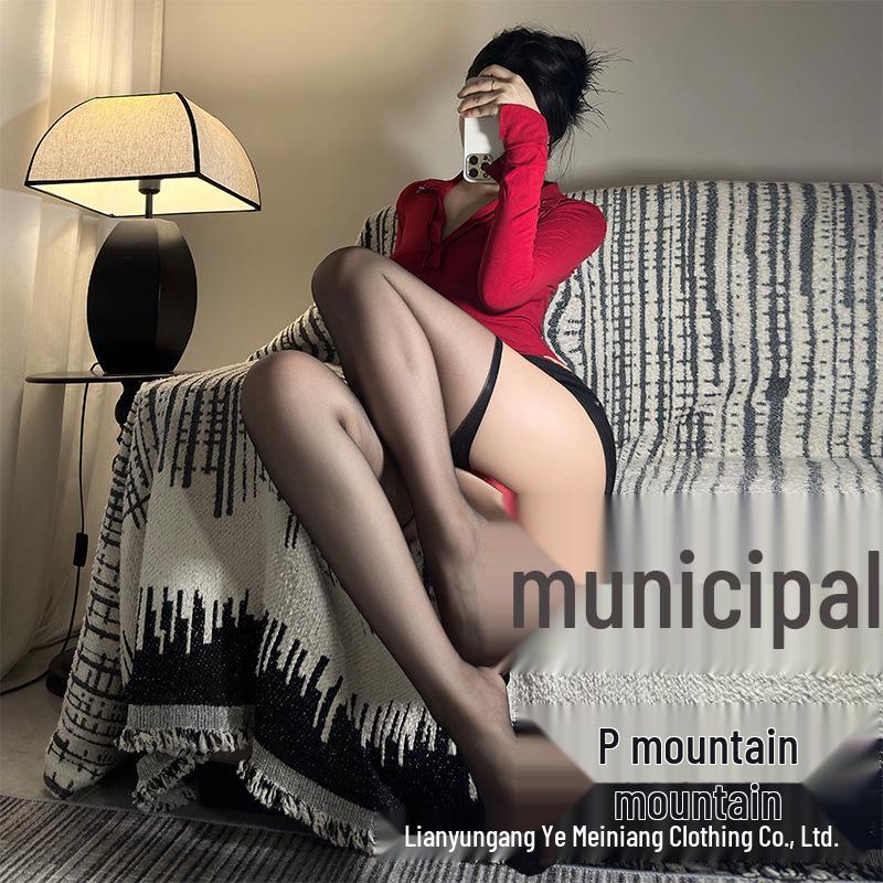 Ciorapi negri peste genunchi cu jartieră - Sexy, transparenți, dintr-o singură piesă pentru femei, pentru primăvară și toamnă