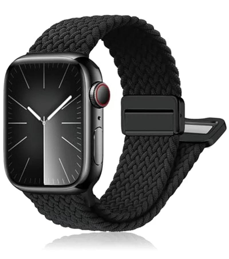 Braided Band for Apple Watch Strap 44mm 40mm 45mm 46mm 49mm 41 42 38 Magnetic Nylon Bracelet iWatch Series Se 7 6 8 9 10 Ultra 2
