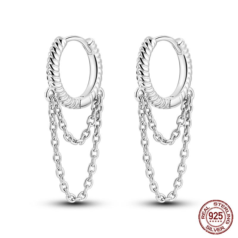Charms Double Hoop Earrings For Women 100% 925 Silver Cubic Zircon Heart Star Moon Earrings Elegant Birthday Jewelry Gifts