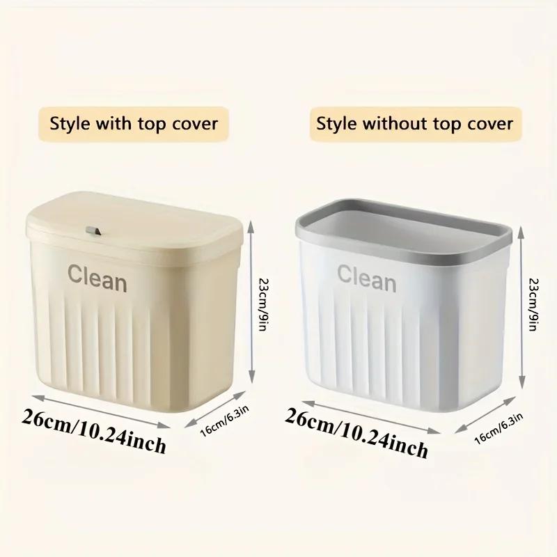 1pc Hanging Trash Can for Kitchen Cabinet Doors - Compact Garbage Bin with Hook or Adhesive Mount, Cream & White Design
