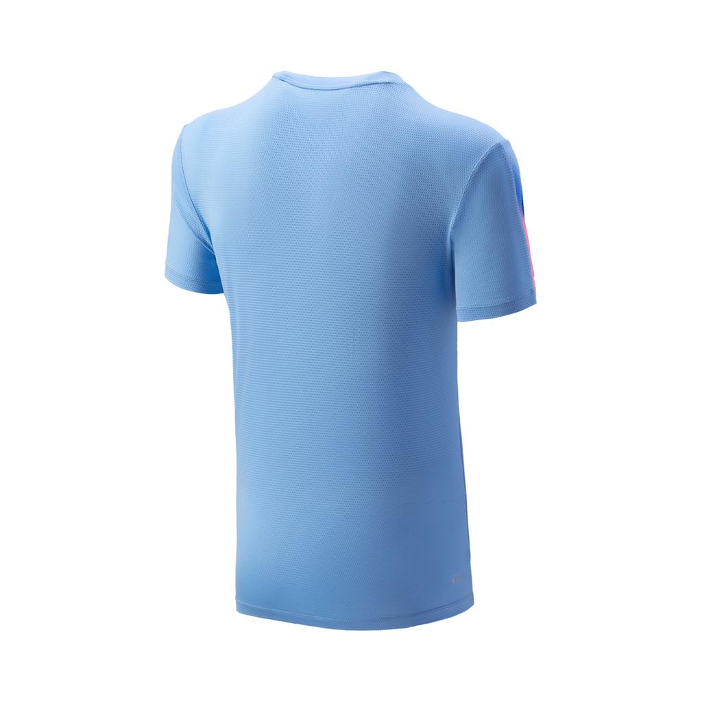 Li Ning Badminton Series Striped V-Neck Soft Comfortable Breathable Versatile Short Sleeve T-Shirt Unisex Tops Sky-Blue AAYV167-5