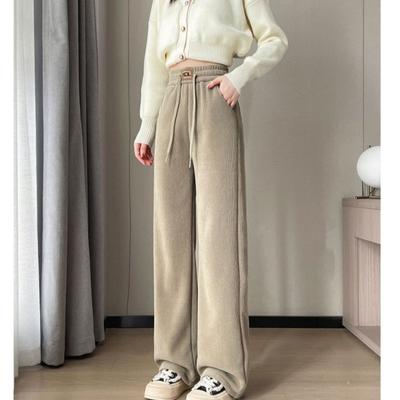 Velours d'agneau Côtelé Jambe large Pantalon Femme Automne et Hiver Grande taille Très épais Jambe droite