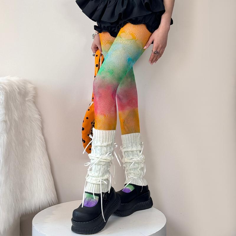 Y2K Mode Gotische Ausgeschnittene Sexy Strumpfhosen Damen Bunt Fischernetz Heiße Mädchen Jk Strumpfhosen Hoch Elastisch Hipster Leggings