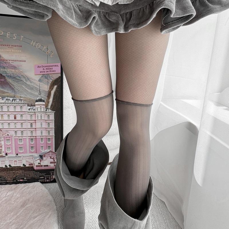 Socks for women, houndstooth stockings, rhombus pantyhose, rhombus grid, black silk, thin, anti-snatch, sexy