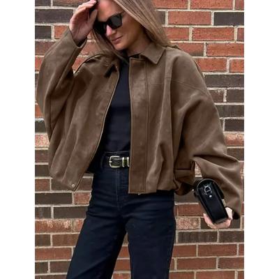 Damen Kurze Pilotenjacke Frühling/Herbst/Winter Jacke Locker Langarm Reißverschluss Retro Jacke Damen Neue Jacke