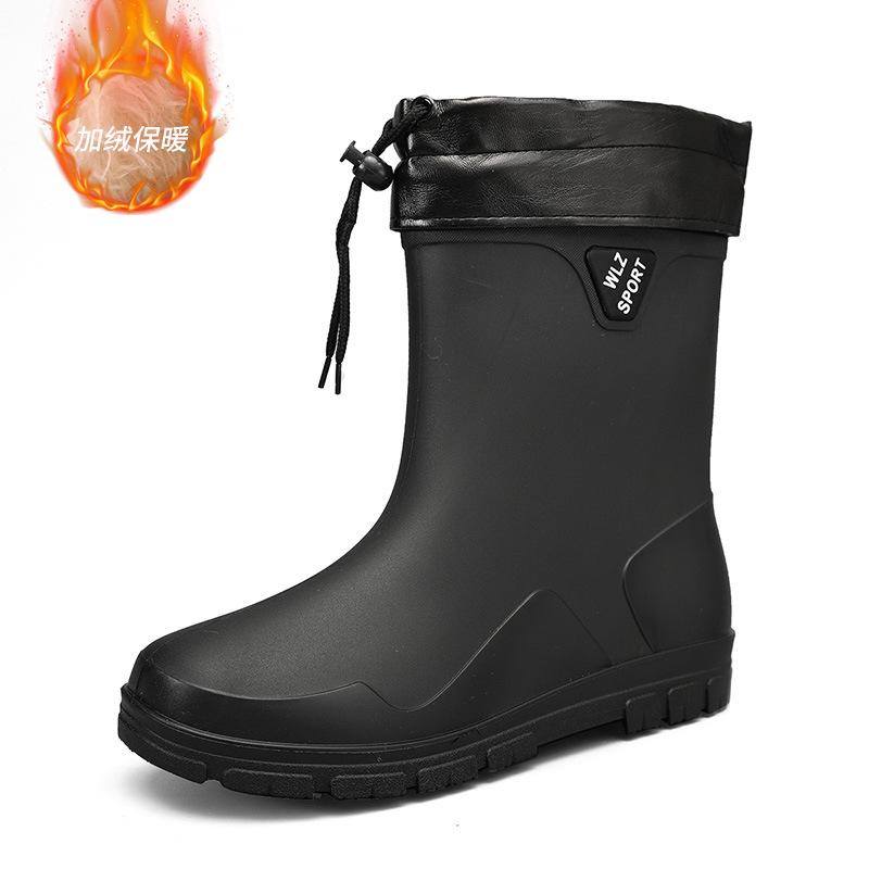 

F609M high-top elastic band velvet rain shoes fashionable outer wear dad water shoes autumn and winter warm waterproof men s cotton shoes 39