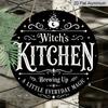 2D Flat, 1pc Round Aluminum Hanging Sign, Dark Gothic Witchcraft Style Metal Plaque, Witch's Kitchen Cauldron Magic Text Print, Suitable For Kitchen