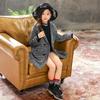Autumn and Winter Children's Houndstooth Tartan Coat Medium and Large Girls Warm Thick Coat