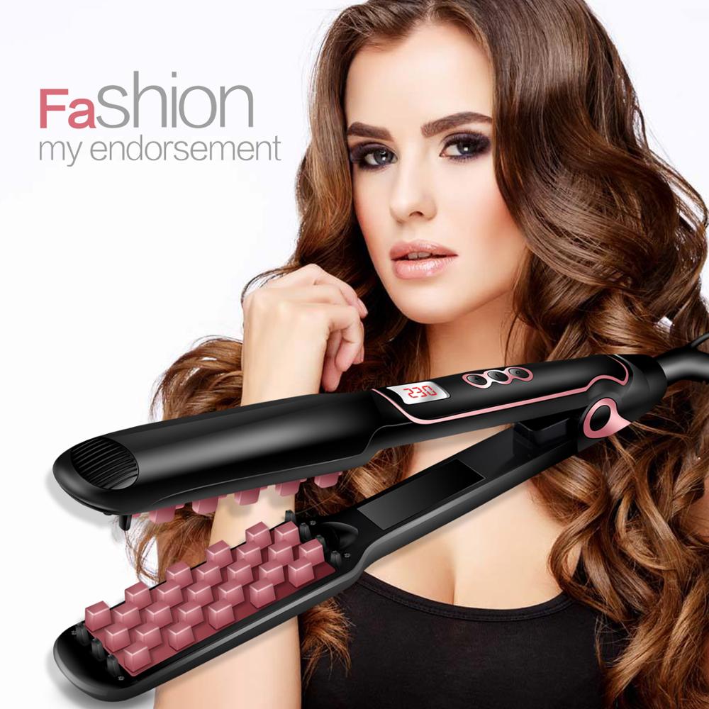 Hair Volumizing Iron Hair Straightener Curling Crimping Ceramic Crimper Hair Shiny Silky 2 In 1 Straightening&Curling Flat Iron.