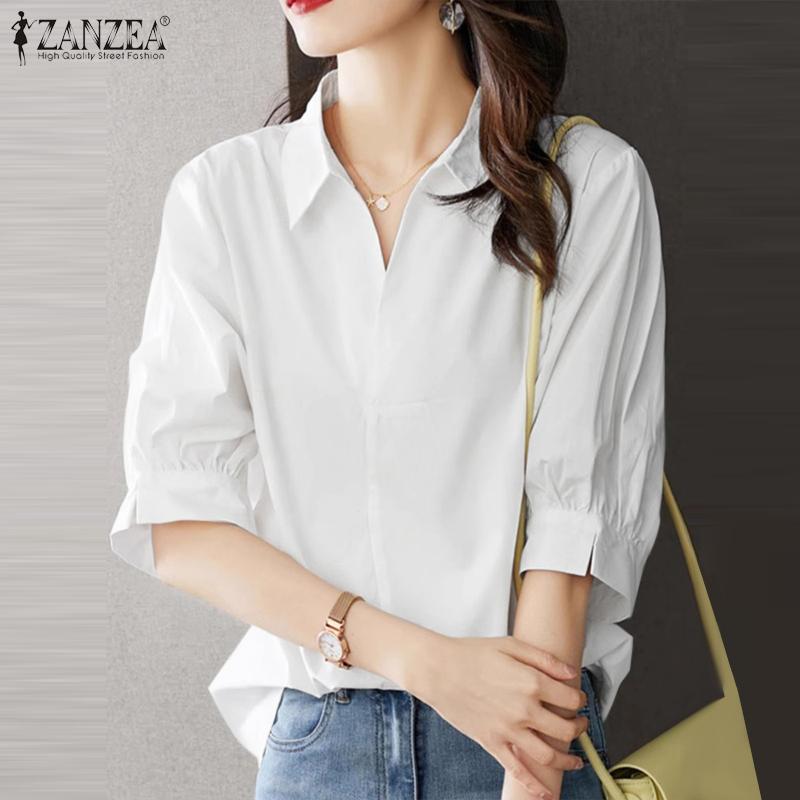 

ZANZEA Womens Casual Collar V-Neck Loose Half Sleeve Blouse 2XL білий
