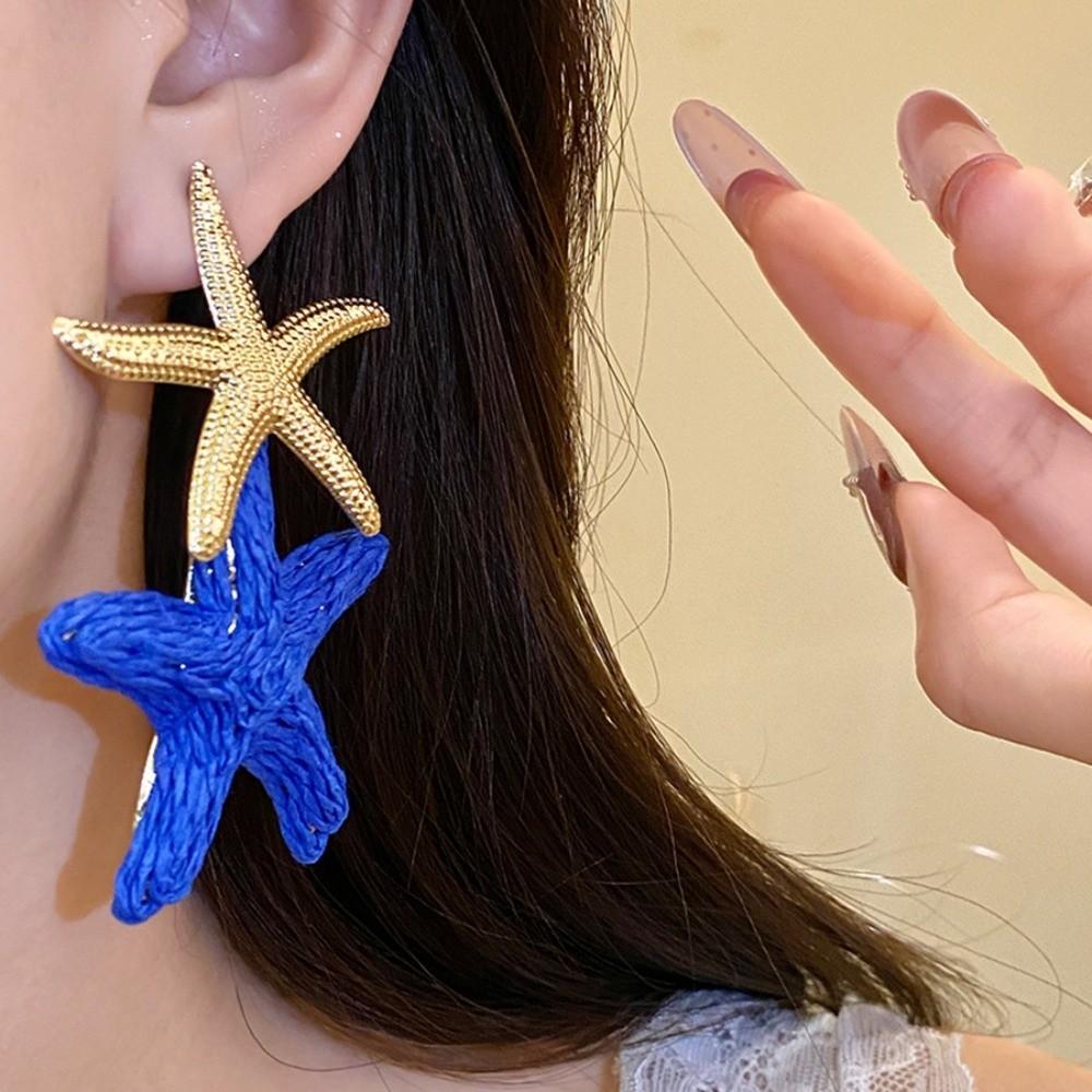 Elegant Starfish Earrings Raffia Grass Star Dangle Earrings Unique Starfish Ear Pendant  Party