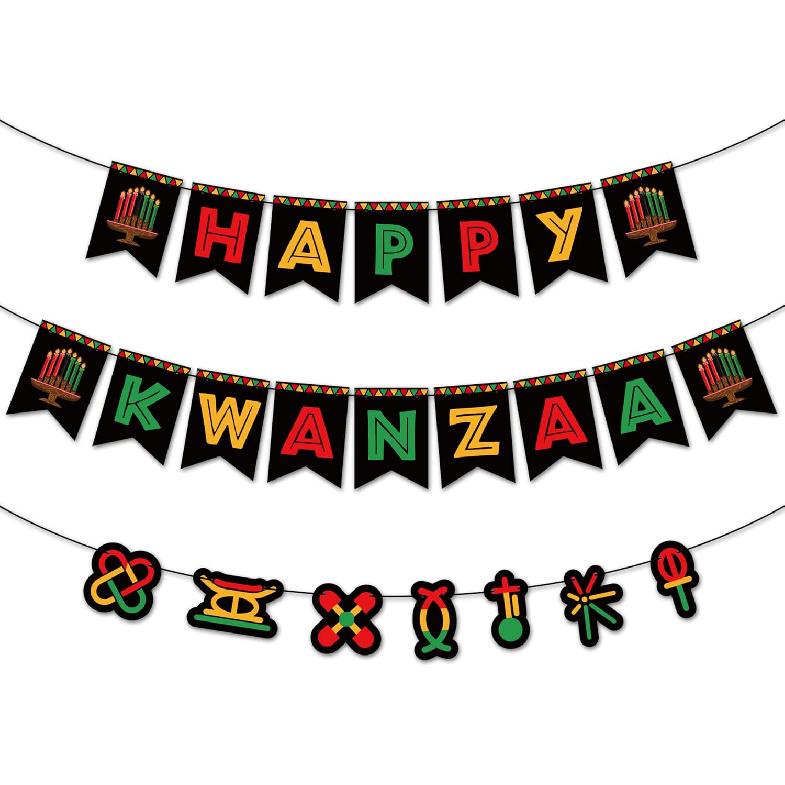 WATINC 3pcs Happy Kwanzaa Banner Decorations, n Heritage Holiday Hanging Banner, No DIY Needed Rustic Banners Kwanzaa Party Supplies for Mantel