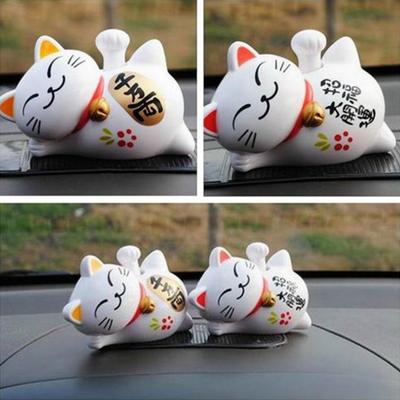1pc New Solar Powered Lucky Maneki Neko Waving Beckoning Fortune Cat Car Decor