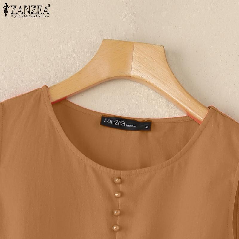 ZANZEA Women Summer Casual Round Neck Sleeveless Cotton Tank Tops