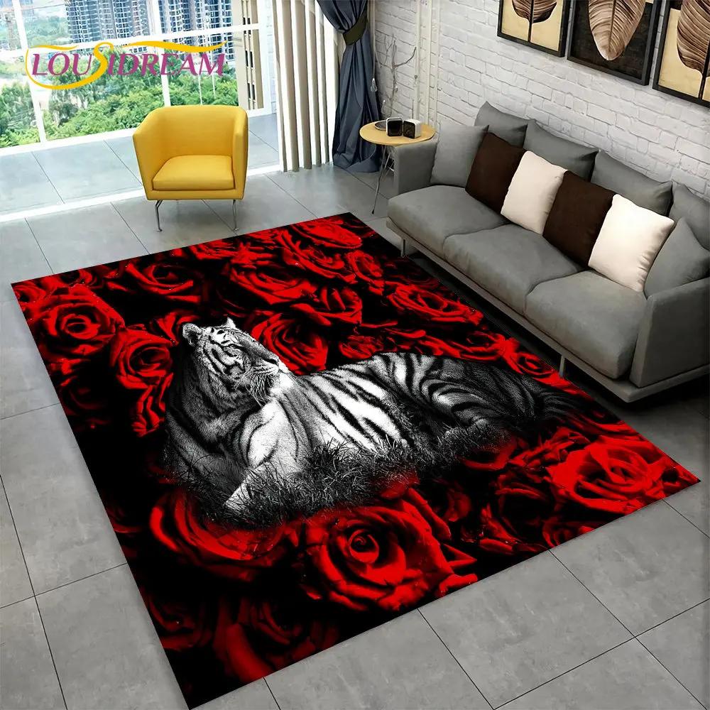 3D Tiger Leopard Cheetah Lion Wolf Area Rug,Carpet Rug for Living Room Bedroom Sofa Doormat Kitchen Decor,Kid Non-slip Floor Mat