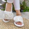 Fashion Slippers for Women Flip Flops Casual Flat Heels Shoes for Women Heart Shaped Fur Short Plush Women Slippers Plus Size