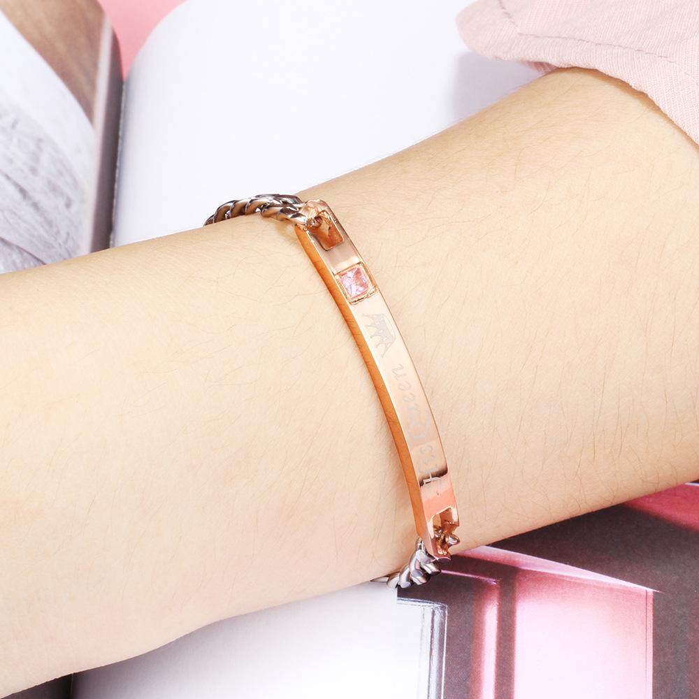 His Queen, Her King Stainless Steel Couple Bracelet with Diamond Inlay