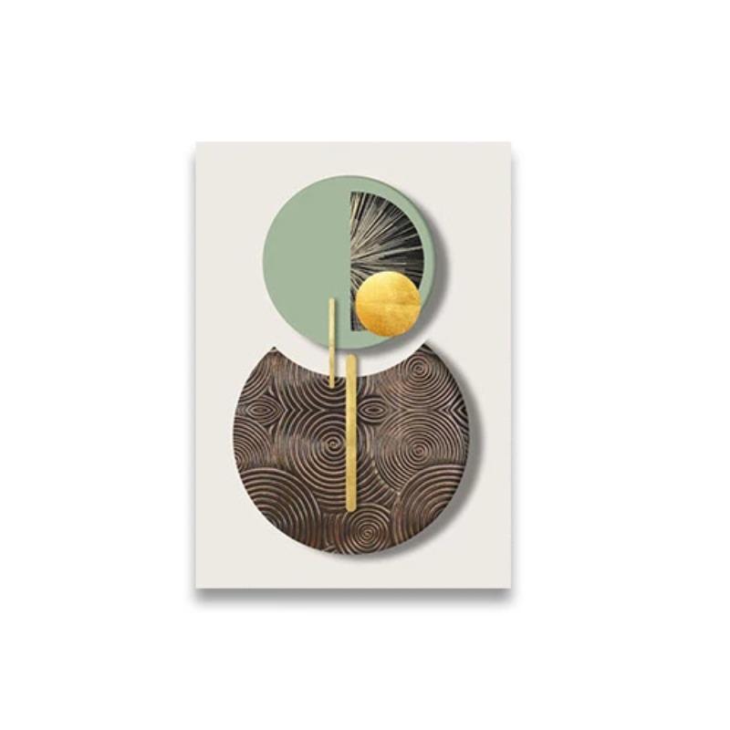 Frameless Golden Green Abstract Circle Geometric Art Canvas Painting Poster and Print Mural Wall Picture Modern Home Decor