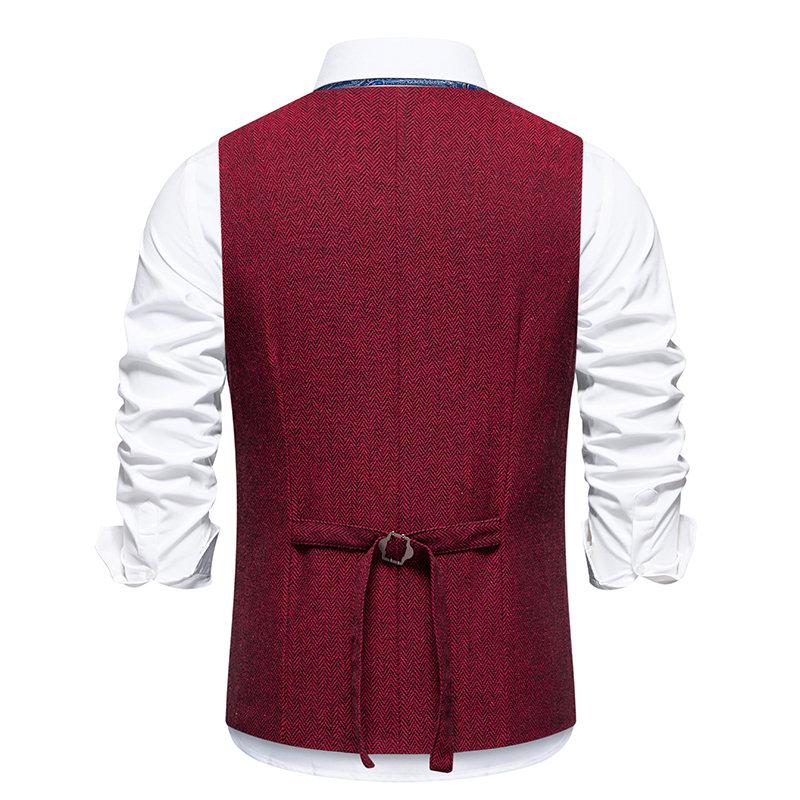 England Style Men's Suit Vests Fake Two Pieces Business Casual Waistcoats Vintage Mens Formal Dress Vest