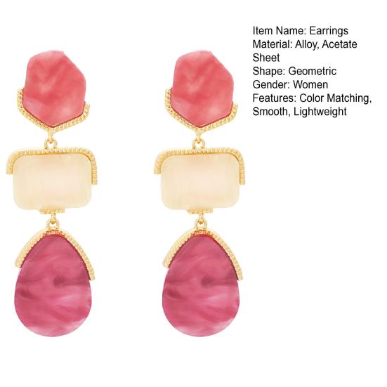 1 Pair Women Hanging Earrings Exaggerated Geometric Color Matching Smooth Bohemian Style Club Party Dangle Earrings Ear Jewelry