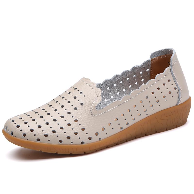 Damen Mokassins Fahrschuhe Lässige Slipper Loafer Damen Minimalistische Ballerinas Weiche Sommer Lochmuster Laufschuhe für Mutter
